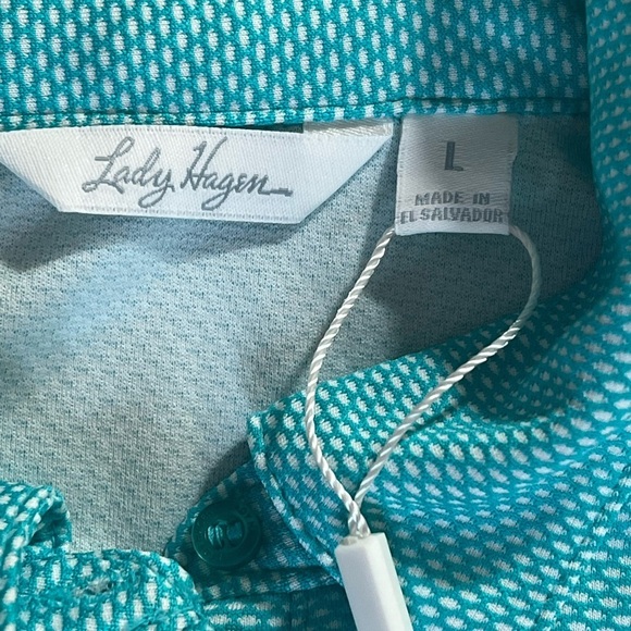 Lady Hagen Jacquard Sleeveless Polo, Color Teal Crush, Size Large, NWT - Picture 2 of 7